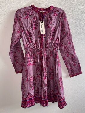 NEW CELINA MOON Purple Floral Long Sleeve Button down Mini Dress Sz: Small
